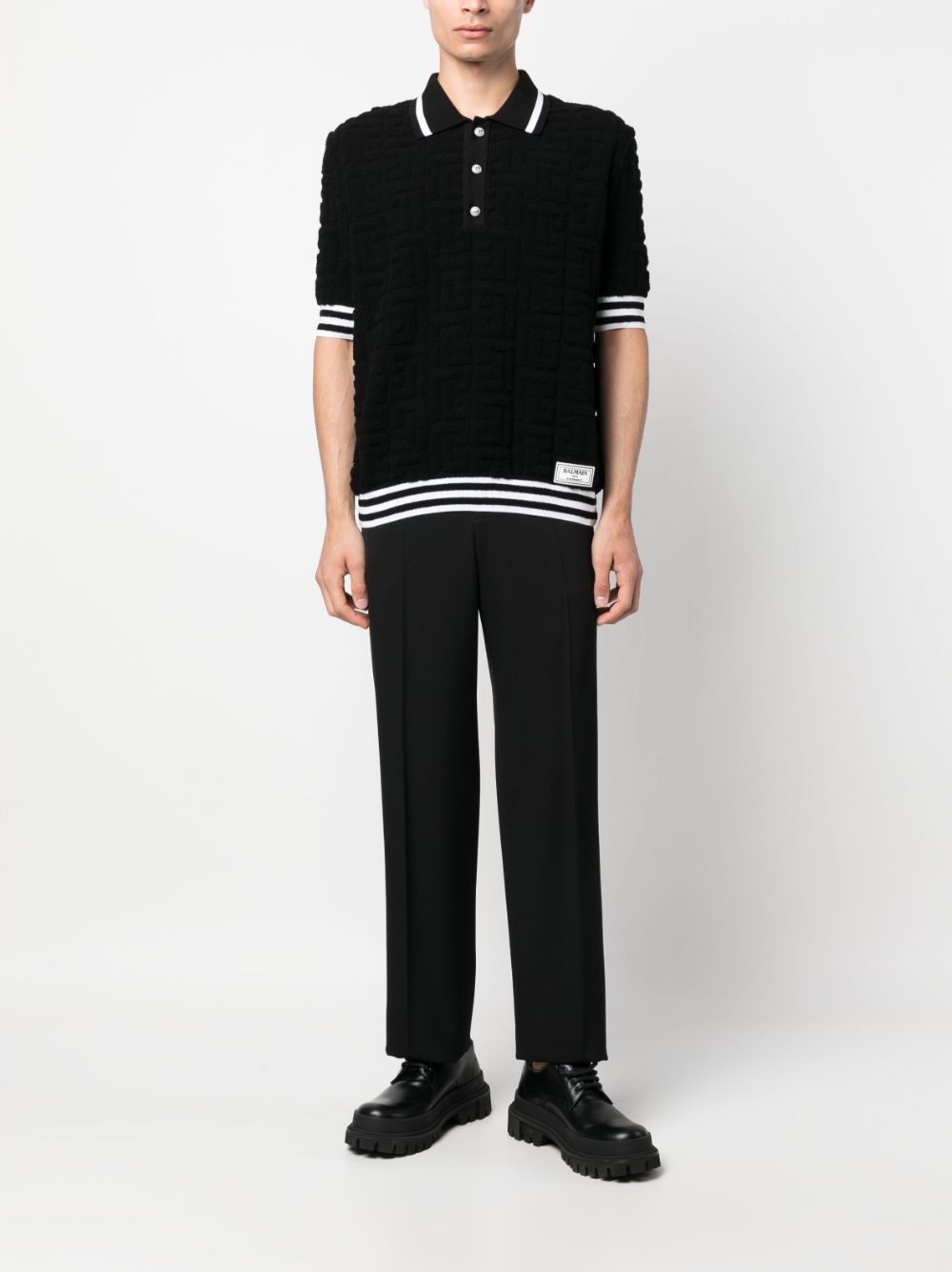 Balmain monogram cotton towelling polo shirt - Zwart
