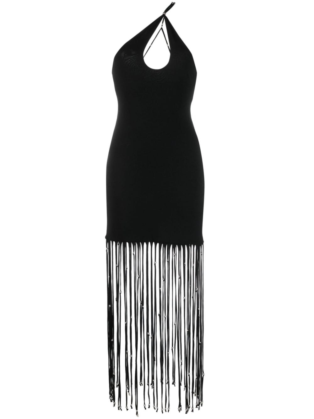 Shop Rotate Birger Christensen Fringe-detailing Cut-out Dress In Black