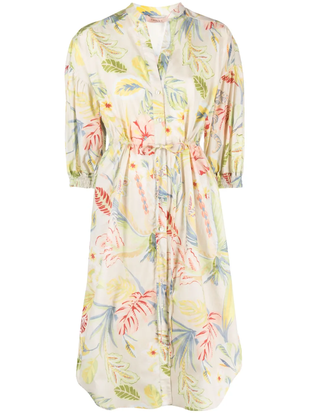 Twinset Abito Chemisier Floreale In Neutrals