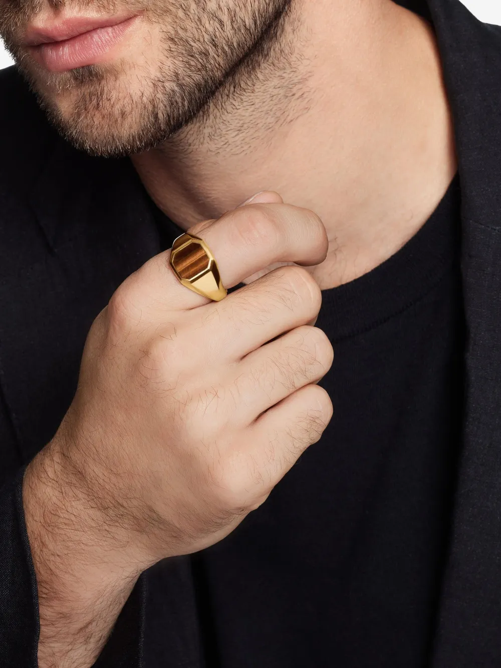 David Yurman 18kt yellow gold Streamline tiger eye signet ring (14mm) | Image 2