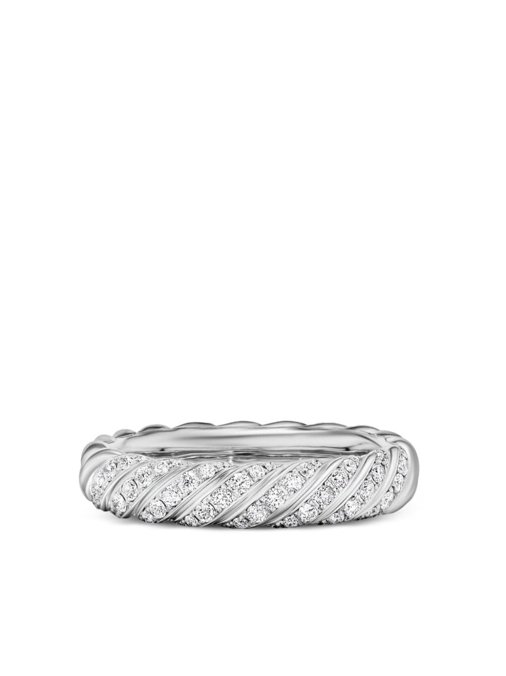 David Yurman 18kt White Gold Sculpted Cable Diamond Ring In Silver