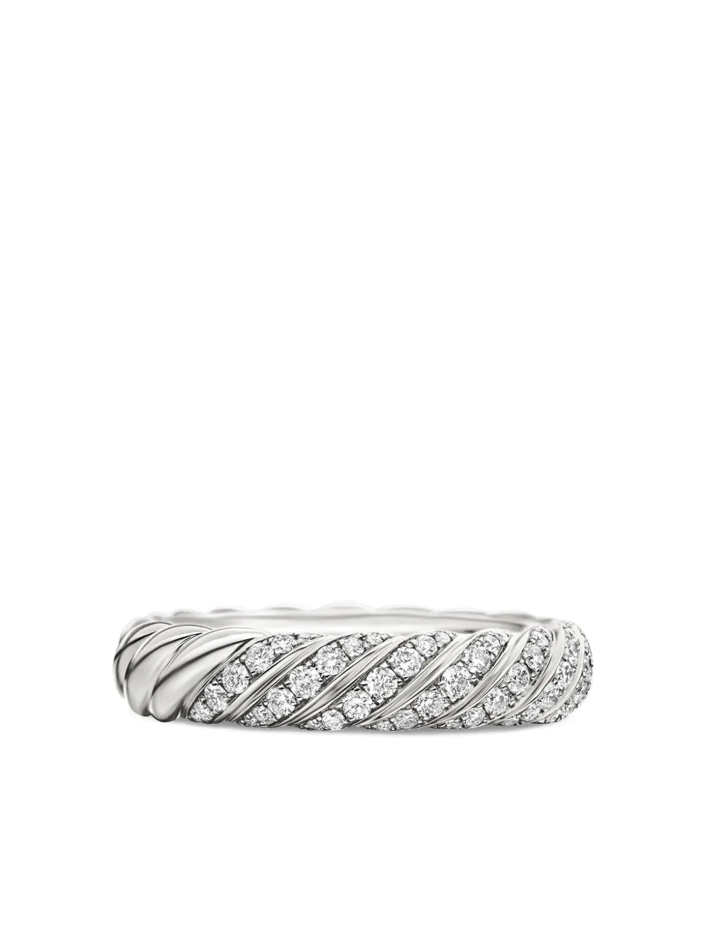  David Yurman 18kt White Gold Sculpted Cable Diamond Band Ring (4.6mm) - Silver 