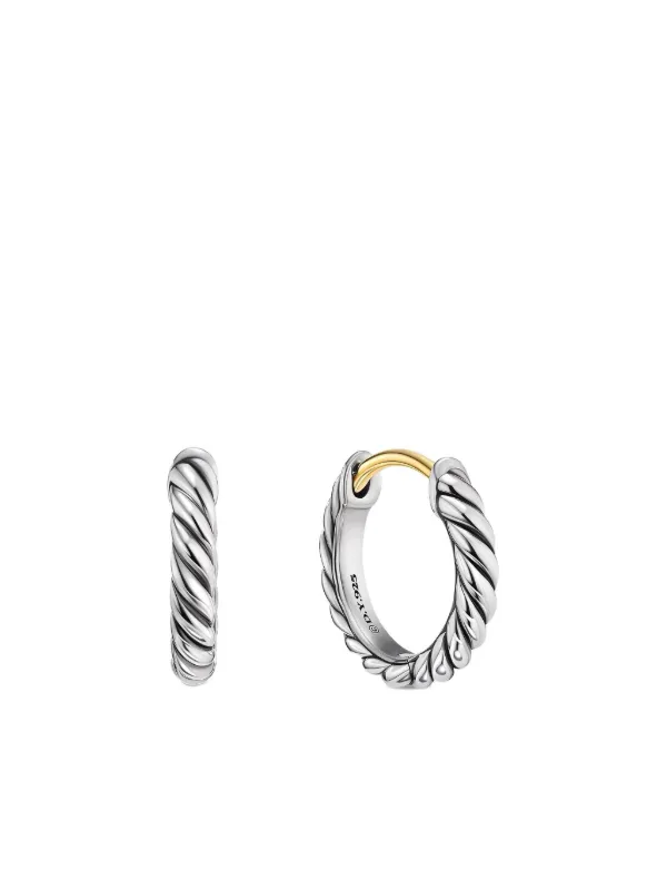 David Yurman Sterling Silver Sculpted Cable Micro Huggie Hoop Earrings (10.7mm)