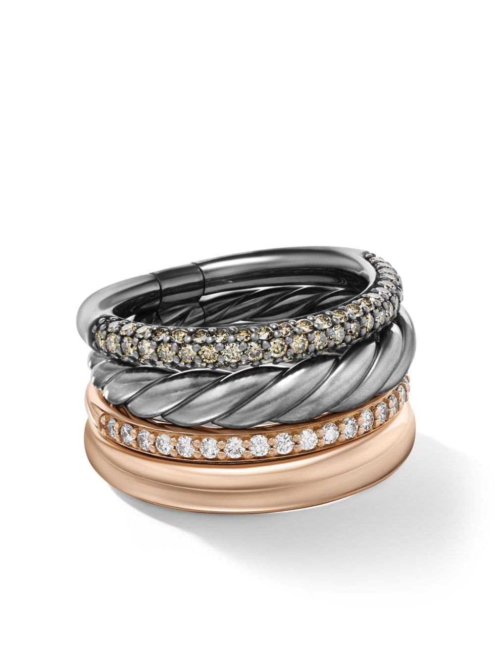 Shop David Yurman 18kt Rose Gold And Sterling Silver Dy Mercer™ Diamond Ring