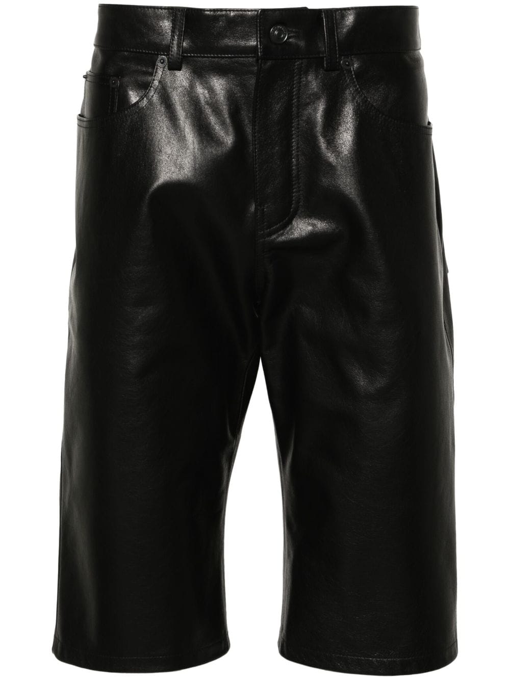 Balenciaga Black Logo-debossed Leather Shorts