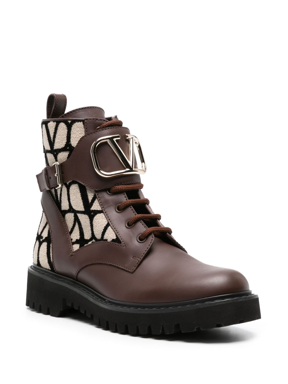 Shop Valentino Toile Iconograph Combat Boots In Brown