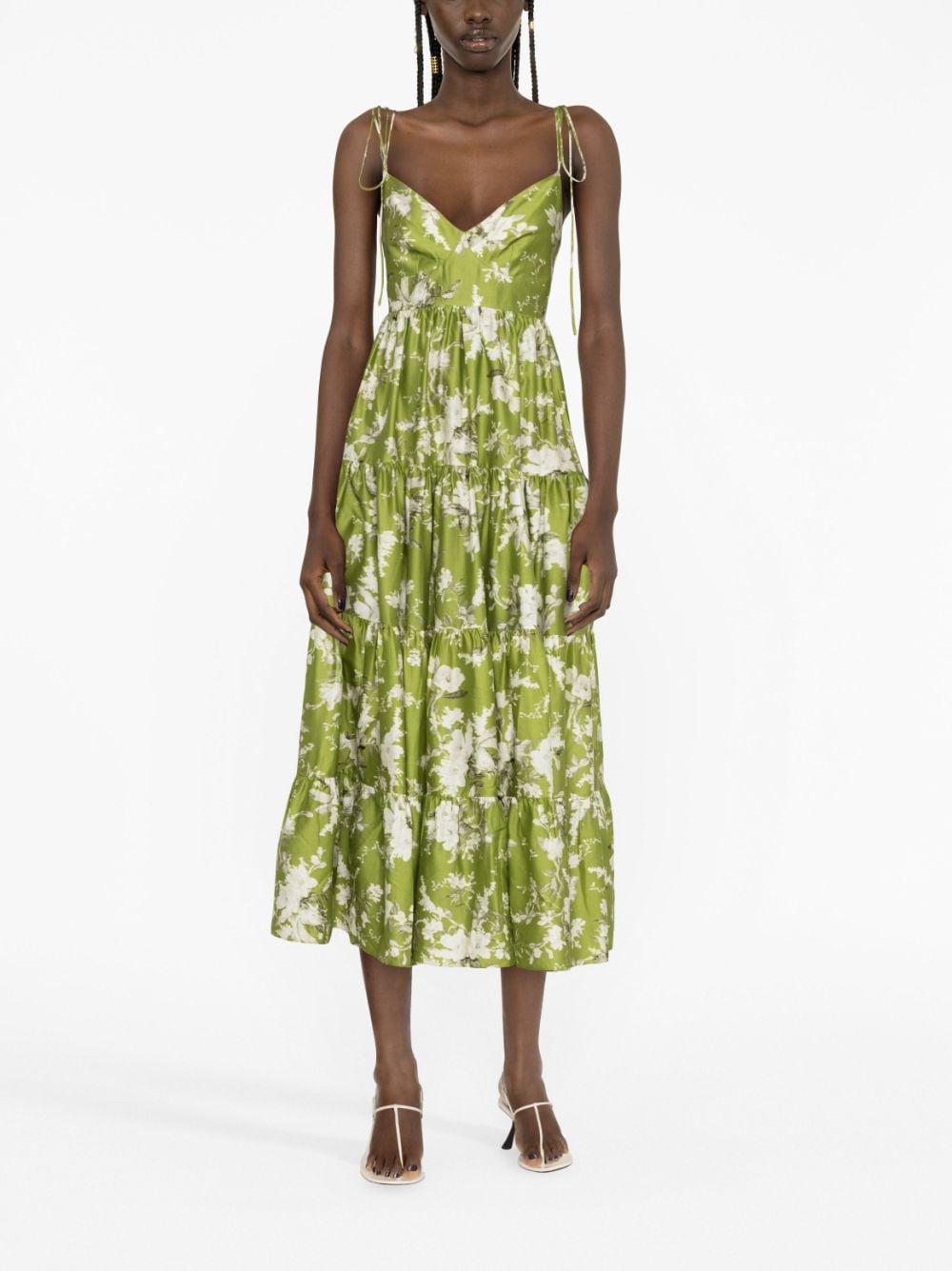 Shop Erdem Azami Magnolia Garden-print Dress In Green