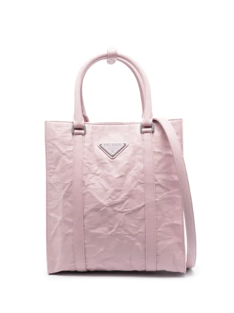 Prada logo-plaque crinkle-effect tote bag