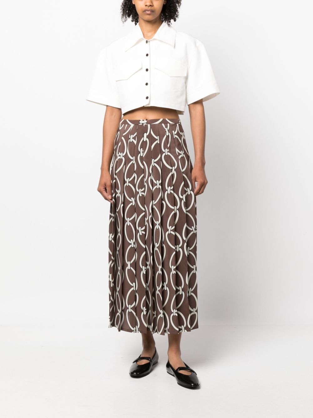 Valentino Garavani Chain 1967 print pleated midi skirt - Bruin