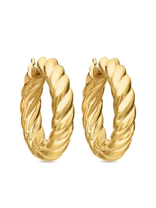 David Yurman 18kt Yellow Gold Sculpted Cable Hoop Earrings