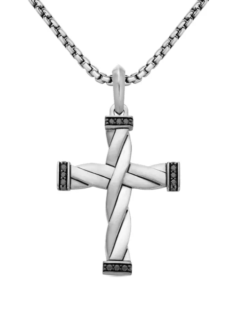 David Yurman sterling silver DY Helios diamond cross pendant (48mm)