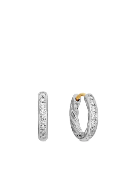 David Yurman sterling silver Sculpted Cable diamond huggie hoop earrings (13mm)