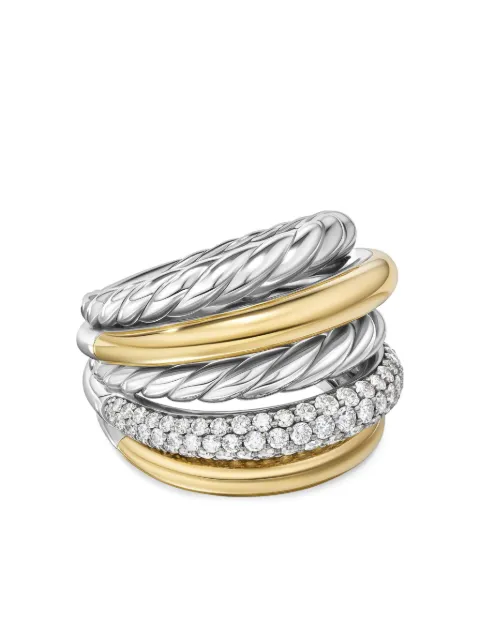 David Yurman anillo DY Mercer Multi Row en oro amarillo de 18kt y plata de ley con diamantes de 21mm