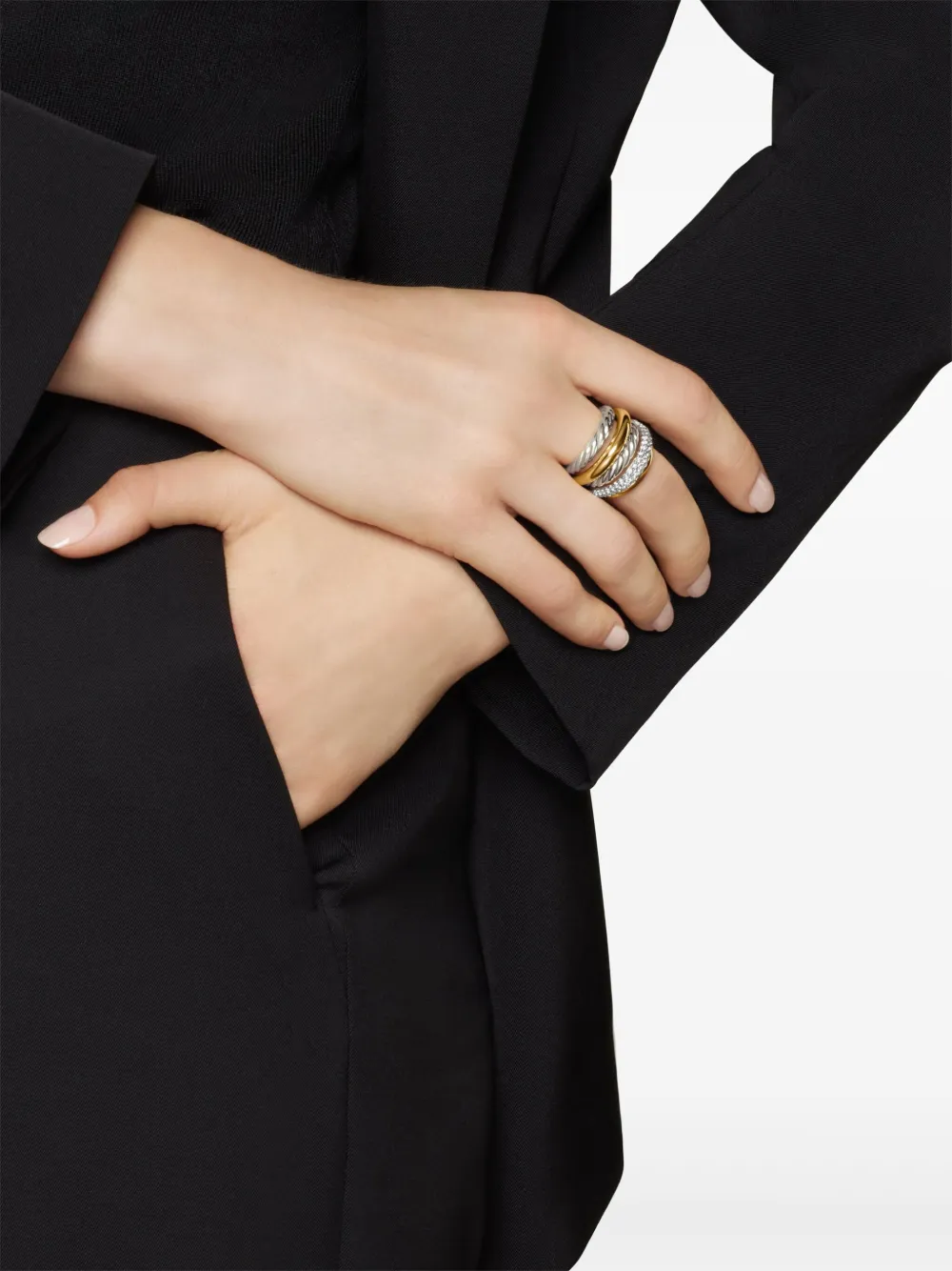 David Yurman DY Mercer Multi Row ダイヤモンド リング 21mm 18Kイエローゴールド＆スターリングシルバー | Image 2