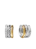 David Yurman 18kt yellow gold and sterling silver DY Mercer diamond huggie hoop earrings (14mm)