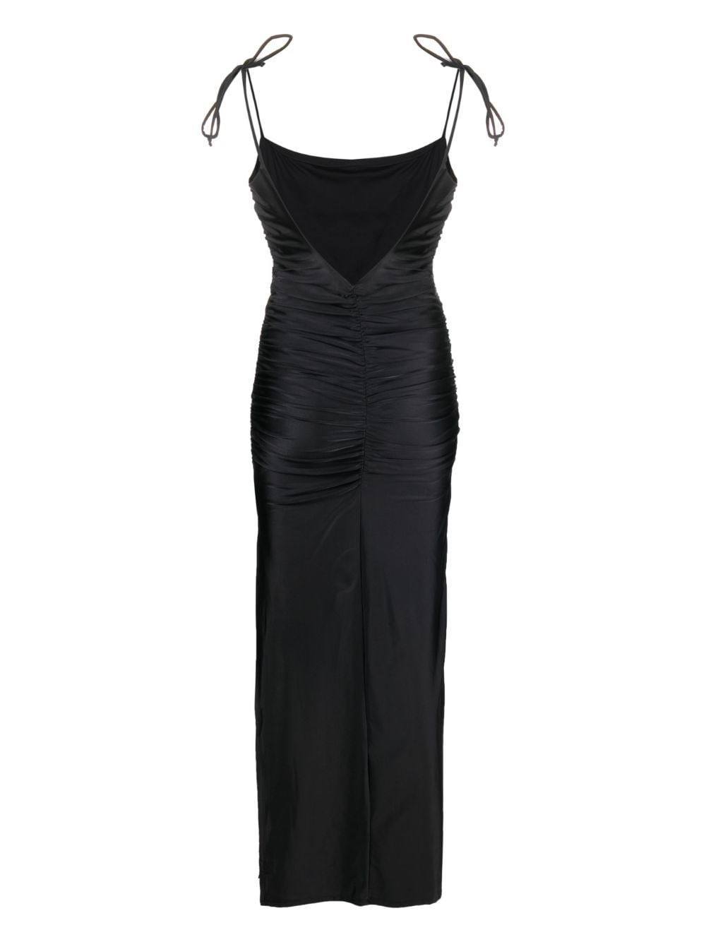 Shop Good American Ruched Satin Maxi Slip Dress In Black