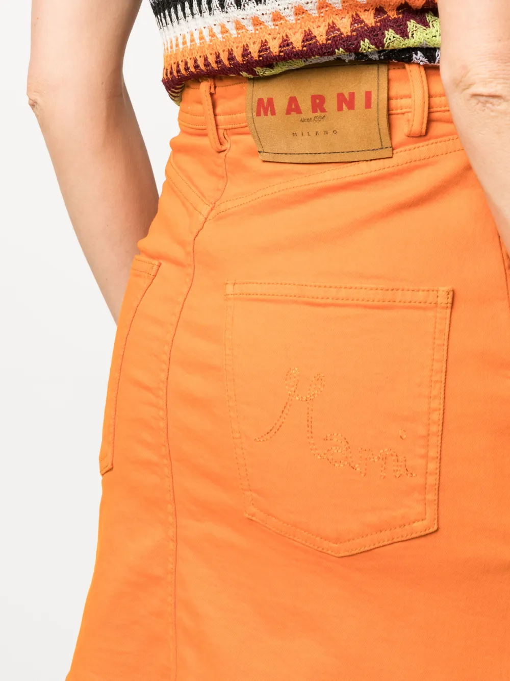 Shop Marni Logo-embroidered Stretch-cotton Skirt In Orange