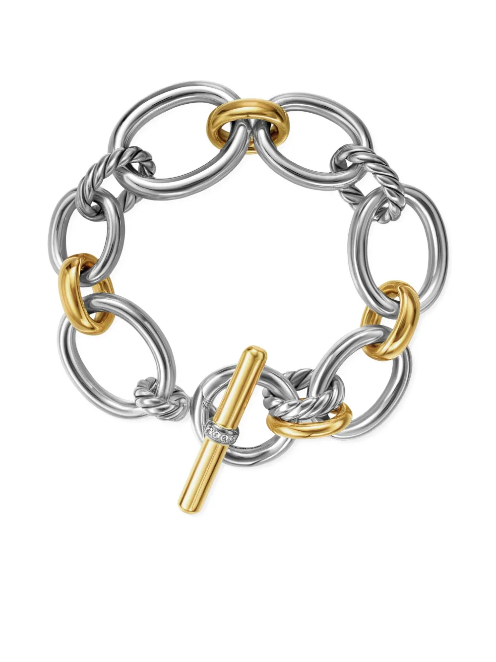 David Yurman 18kt Yellow Gold DY Mercer Chain Diamond Bracelet (25mm) in Silver, view 4