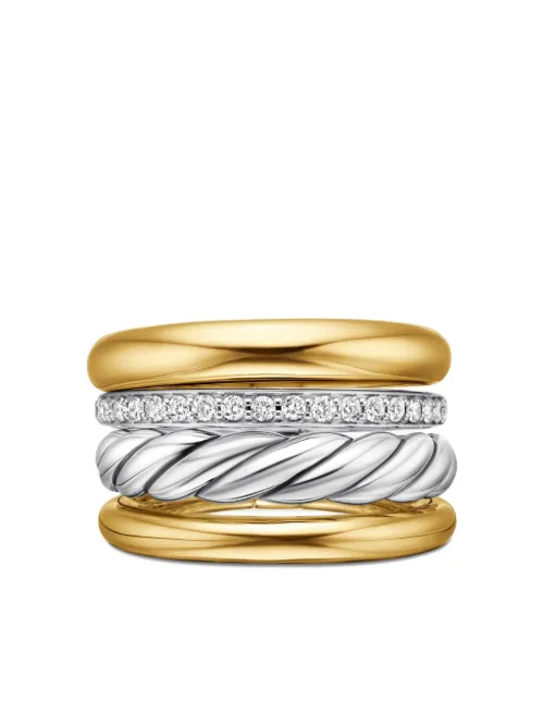 Bague DY Mercer Multi Row en 18ct et argent sterling pavée de diamants (14 mm) - David Yurman - Modalova