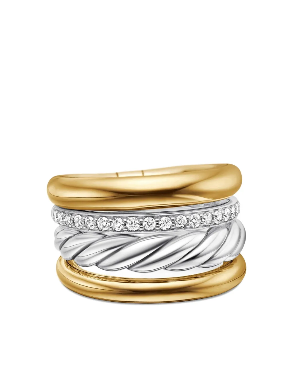 David Yurman Anillo Dy Mercer Multi Row De 14 Mm En Oro Amarillo De 18 Ct Y Plata De Ley Con Diamantes - Dorado 