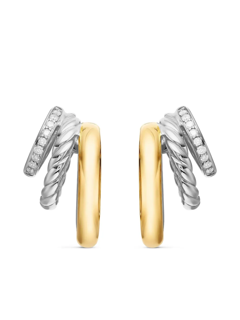 David Yurman DY Mercer Multi ダイヤモンド フープピアス 21mm 18Kイエローゴールド&スターリングシルバー David Yurman DY Mercer Multi ダイヤモンド フープピアス 21mm 18Kイエローゴールド&スターリングシルバー