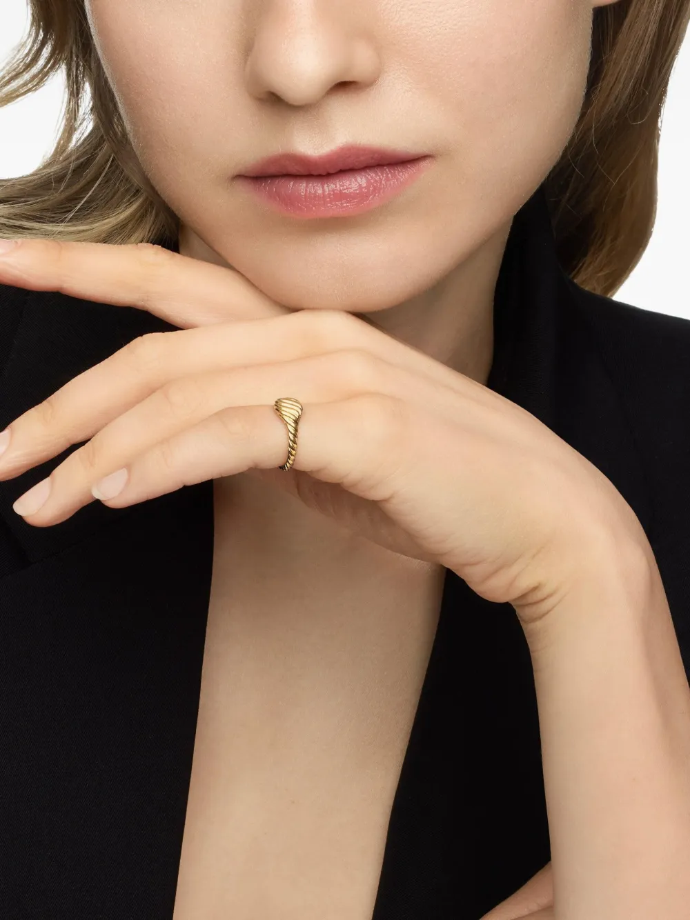 18kt Yellow Gold Sculpted Cable Micro Pinky Ring (7mm)