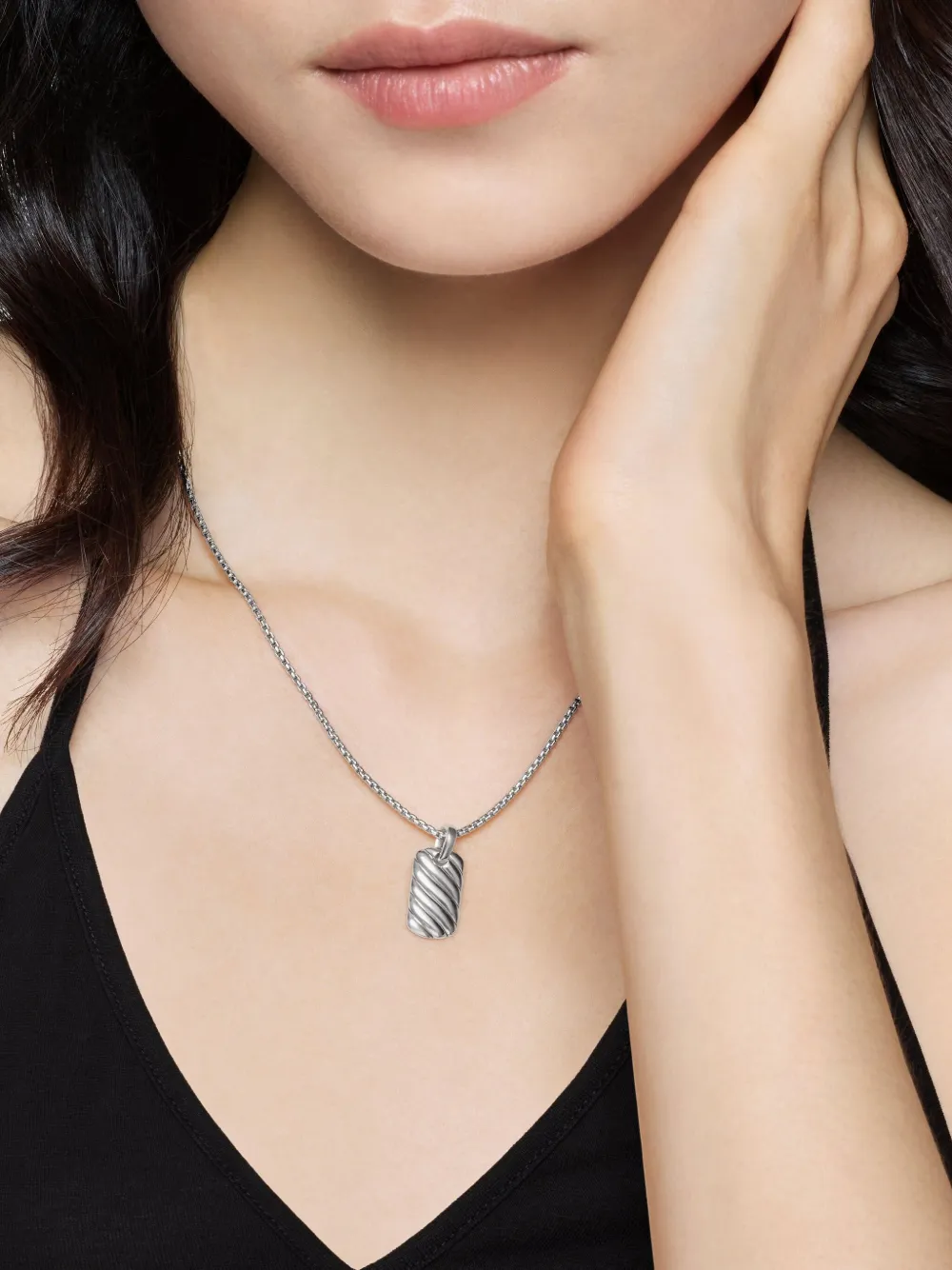 David Yurman sterling silver Petite Sculpted Cable tag (24mm) | Image 2