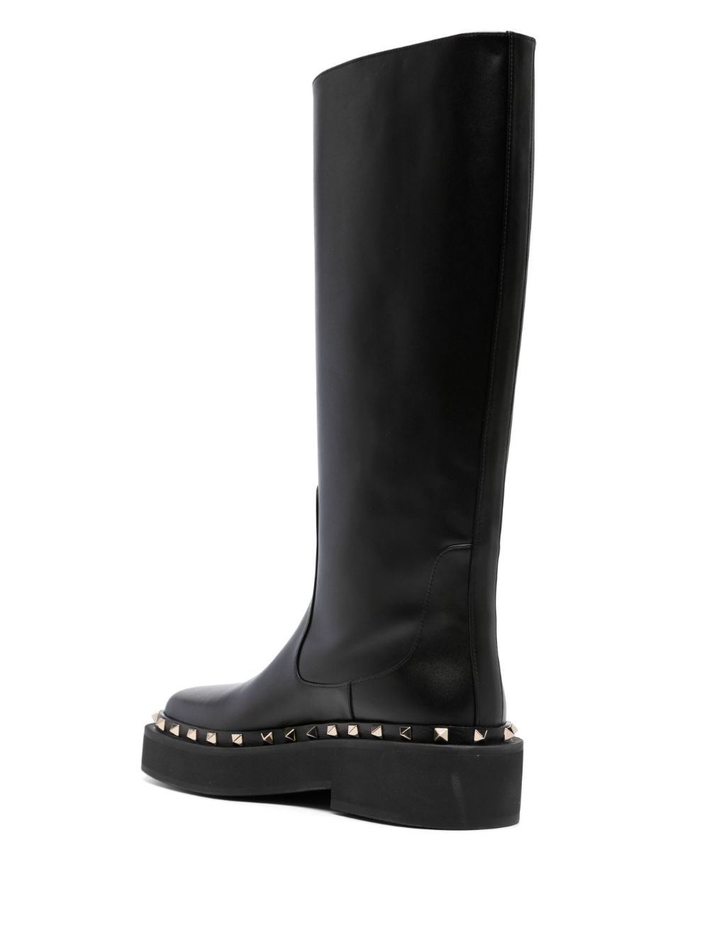 Shop Valentino Rockstud-embellished Knee-high Leather Boots In Black