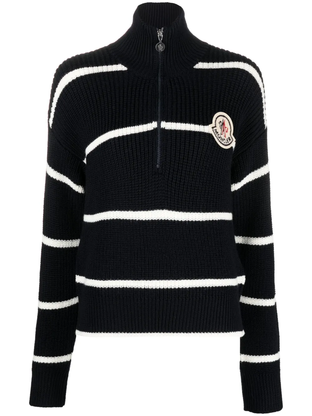 Moncler Striped Wool Quarter-zip Turtleneck In Blue