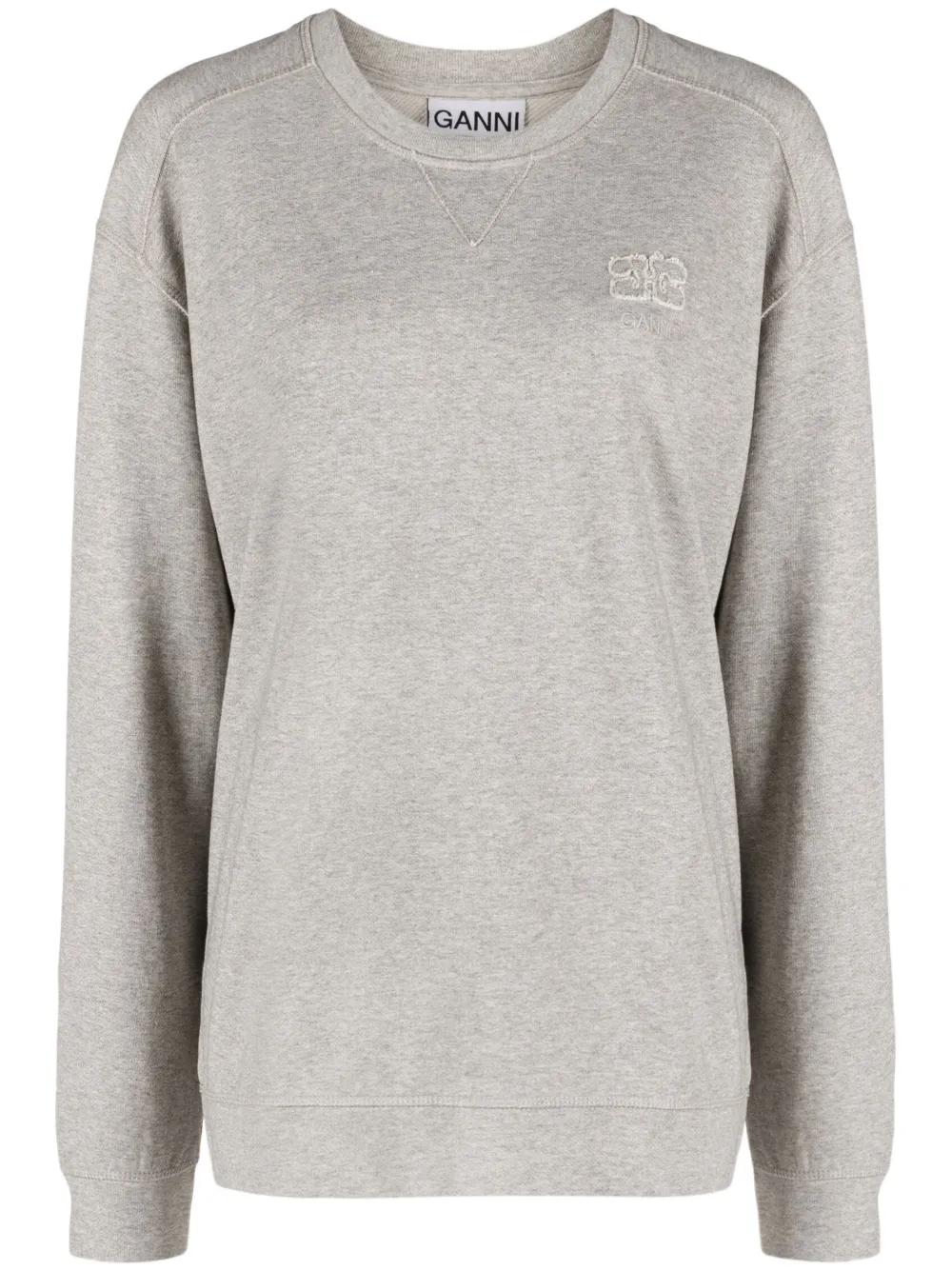 Shop Ganni Long-sleeved Cotton Sweatshirt In Grey