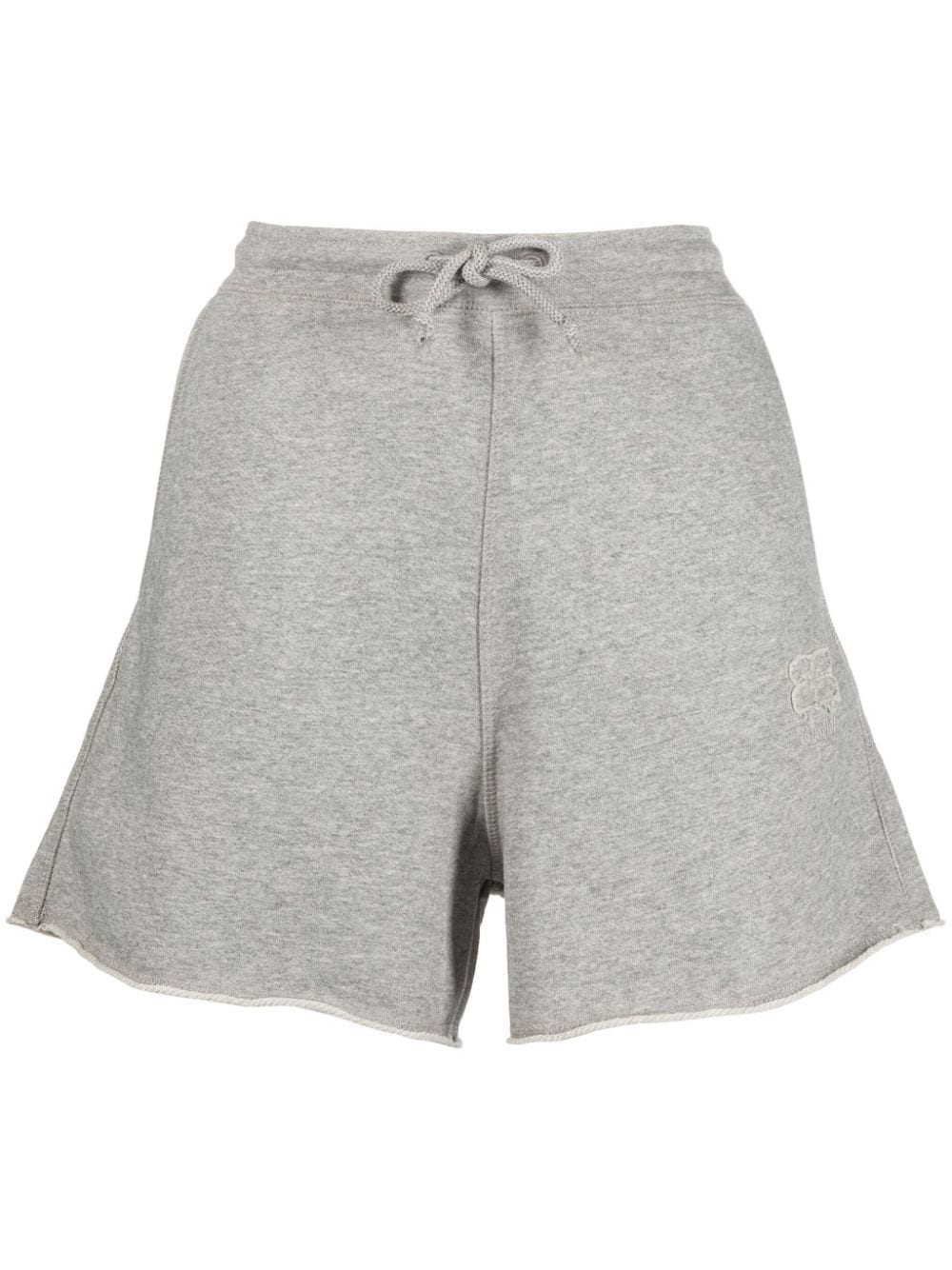 Shop Ganni Embroidered-logo Drawstring Shorts In Grey