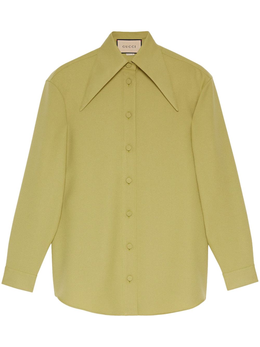 Gucci Pointed Collar Silk Shirt In 3325 Green