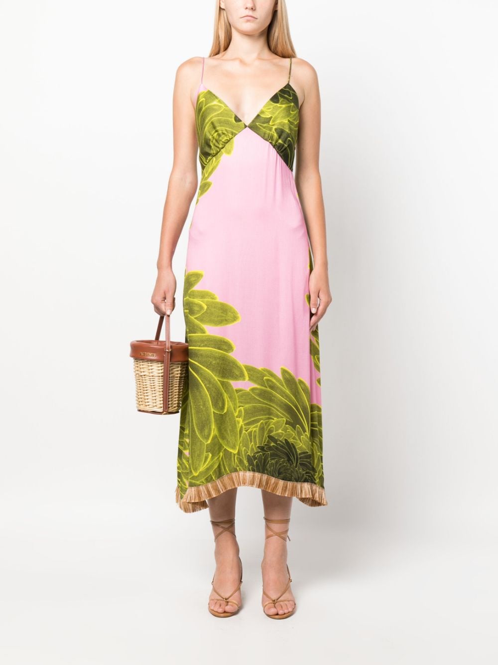 Shop Themis Z Gr Floral-print Frayed Midi Dress In Pink