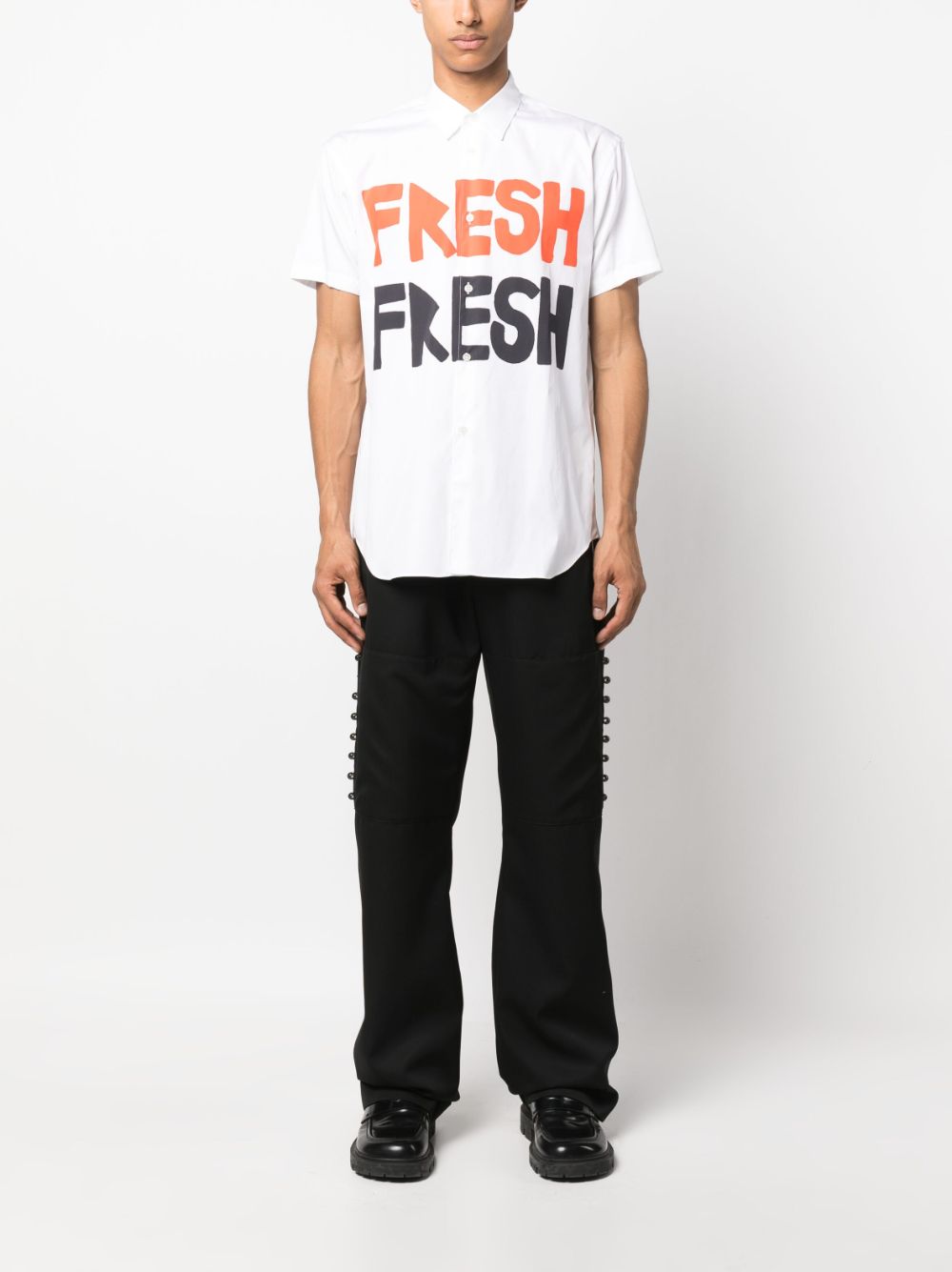 Shop Comme Des Garçons Shirt Graphic-print Cotton Shirt In White
