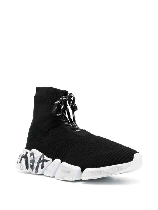 【BALENCIAGA】Speed Lace-Up Graffiti Sneaker ★関税送料込み Balenciaga Women Speed Lace up Graffiti Sneaker in Black/White