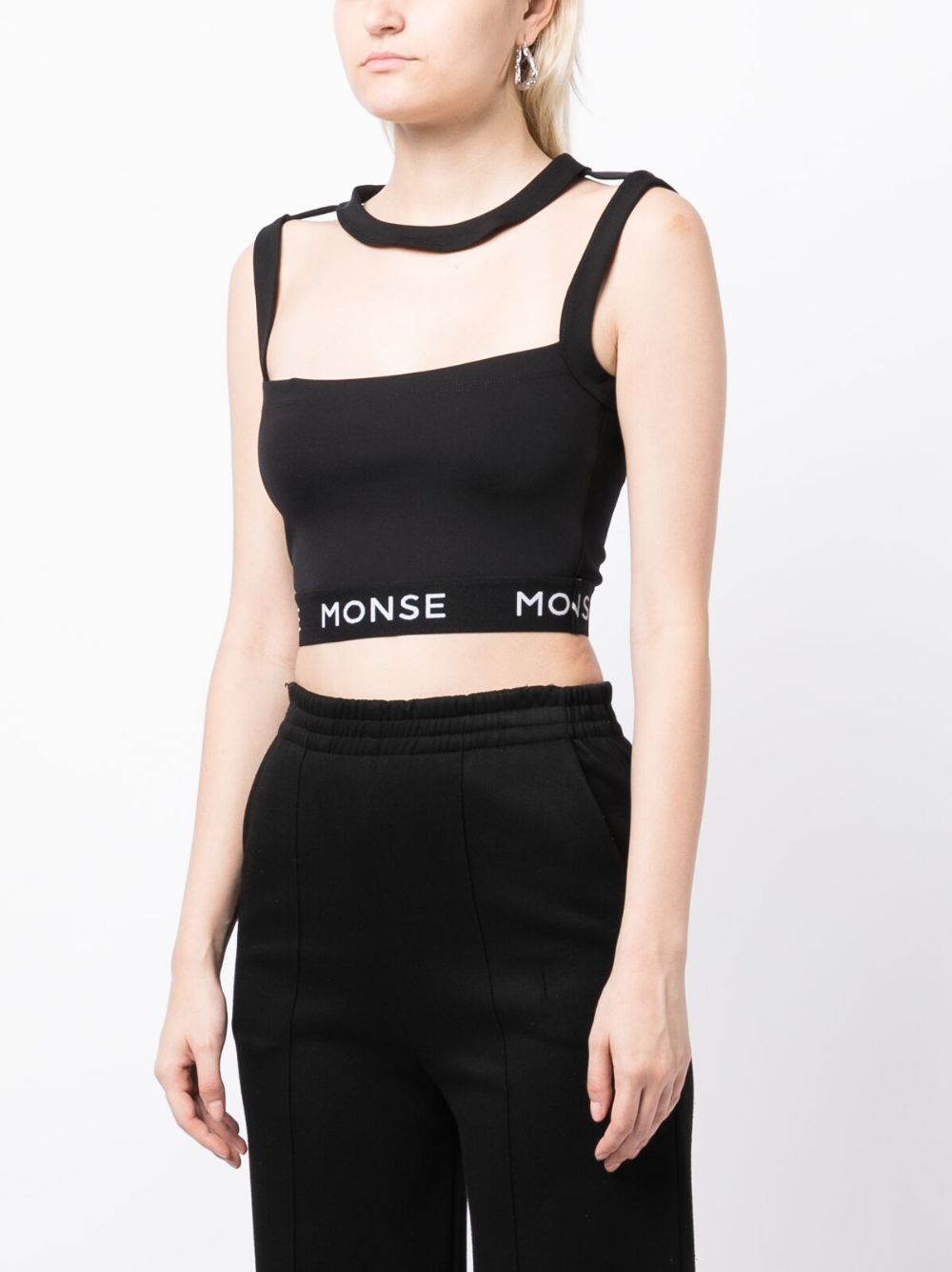 Shop Monse Logo-print Panelled Crop Top In Black