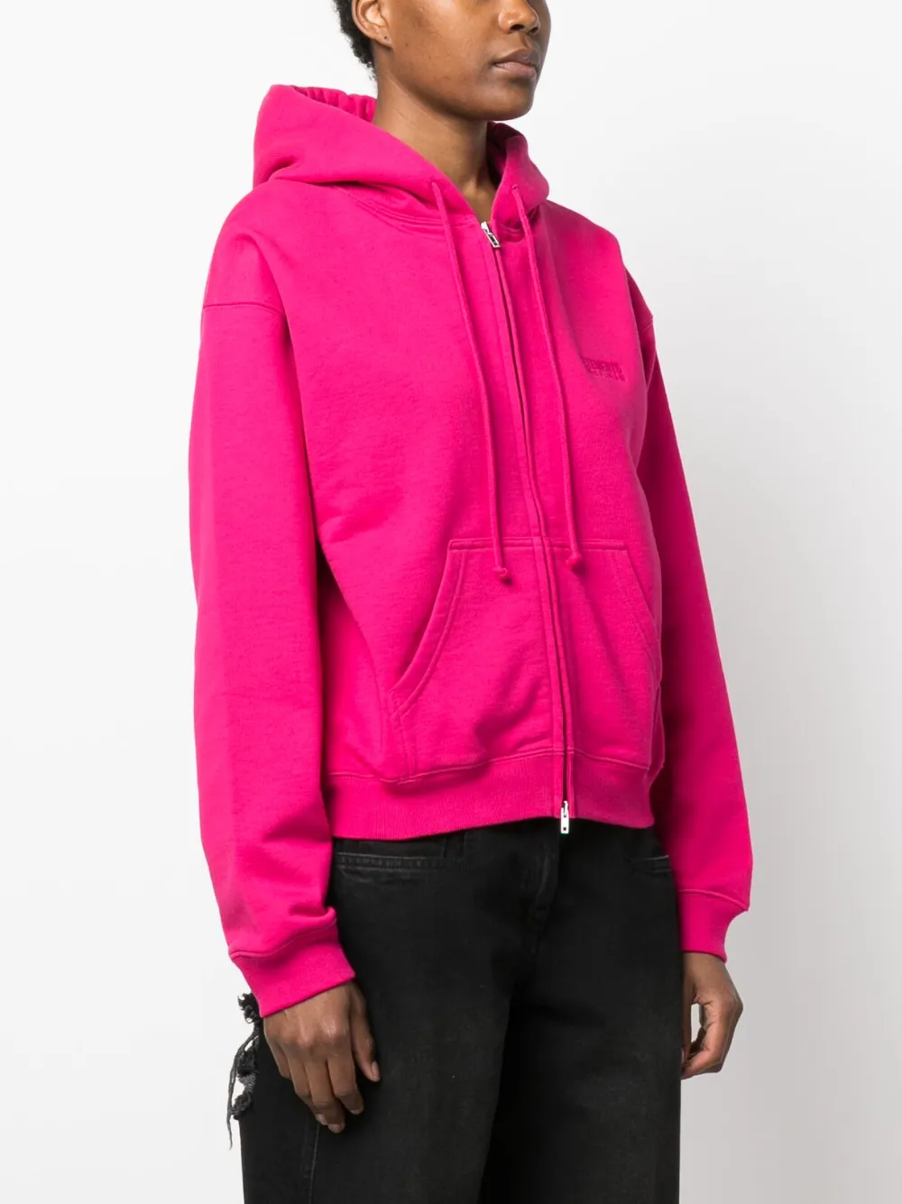 Shop Vetements Logo-print Zip-up Hoodie In Pink