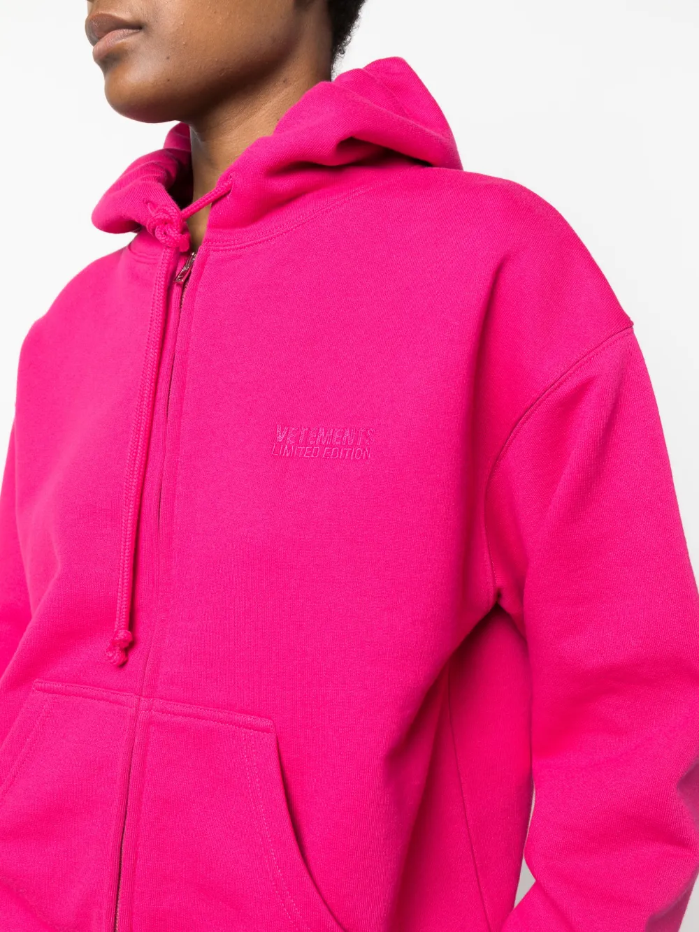 Shop Vetements Logo-print Zip-up Hoodie In Pink