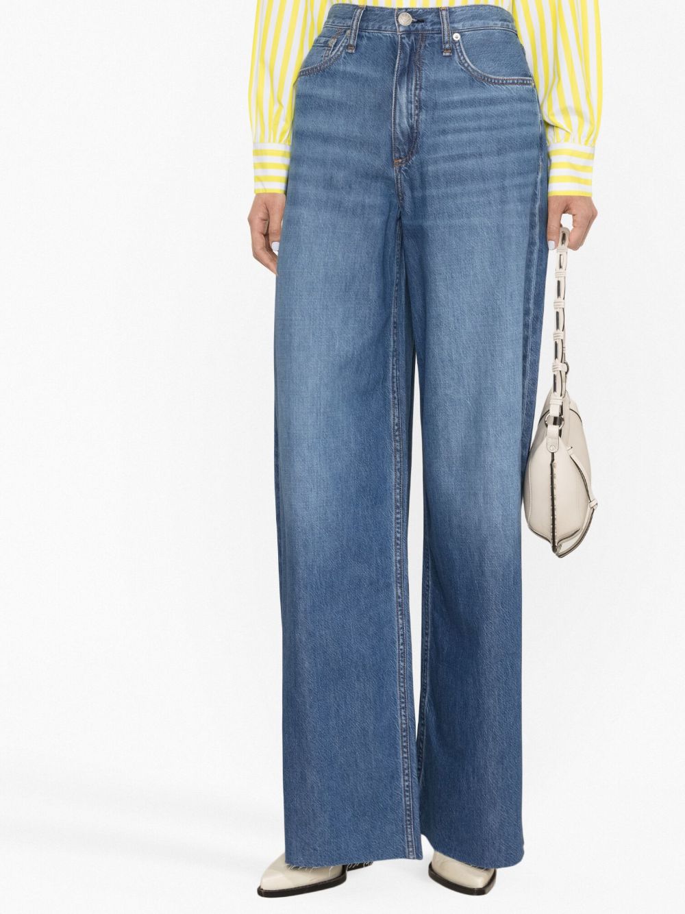 Shop Rag & Bone Washed-denim Wide-leg Jeans In Blue