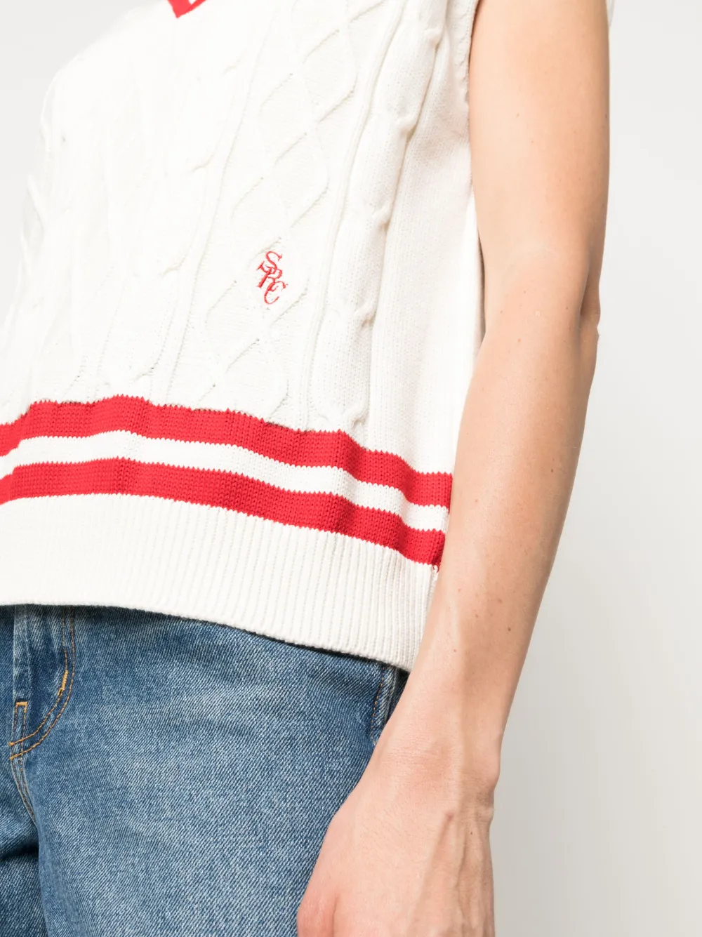 SPORTY AND RICH STRIPED-EDGES SLEEVELESS KNITTED TOP 
