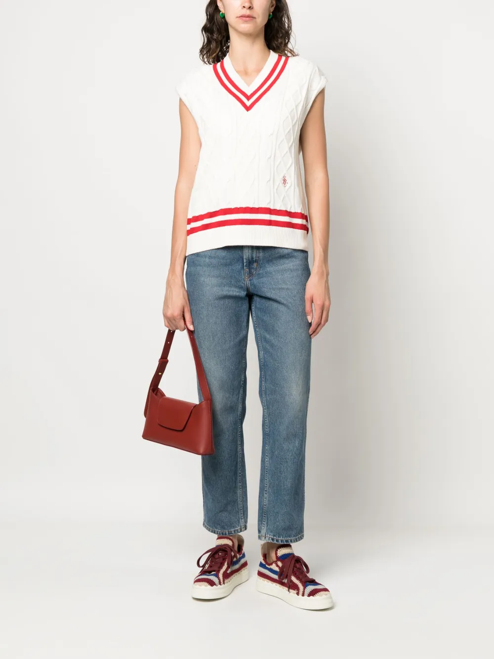 SPORTY AND RICH STRIPED-EDGES SLEEVELESS KNITTED TOP 