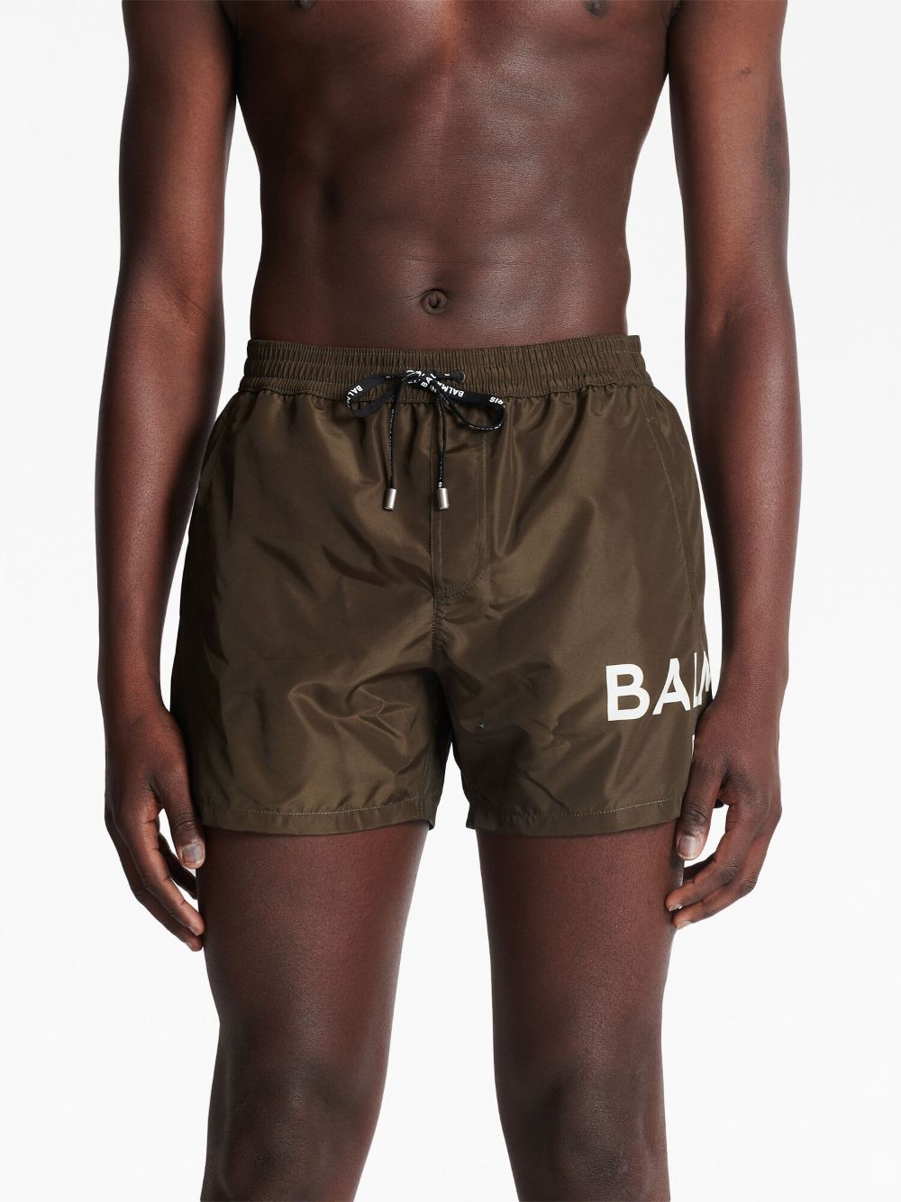 Shop Balmain Logo-print Swim Shorts In Brown