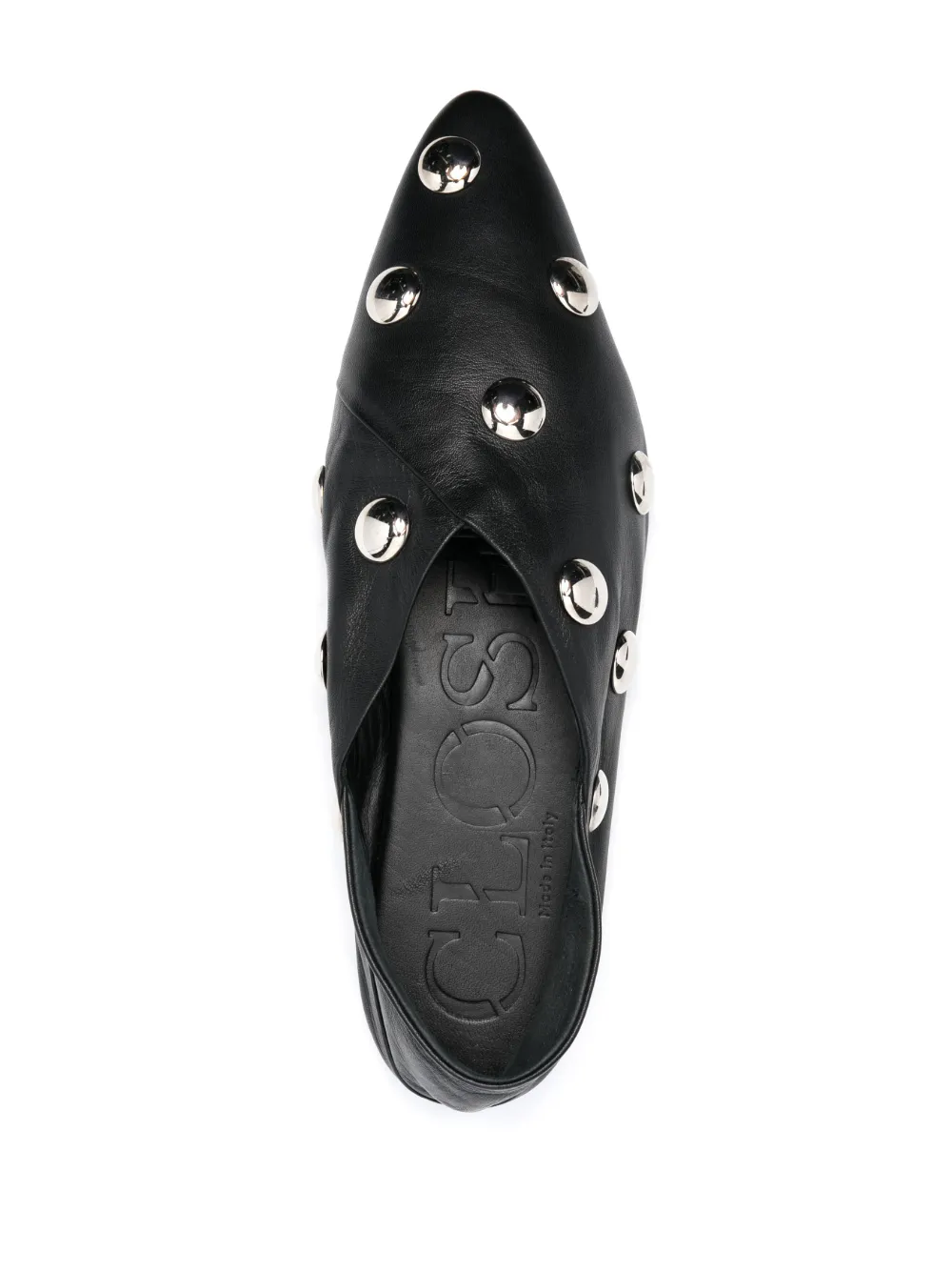 Closed Stud-embellished Leather Ballerinas In Black