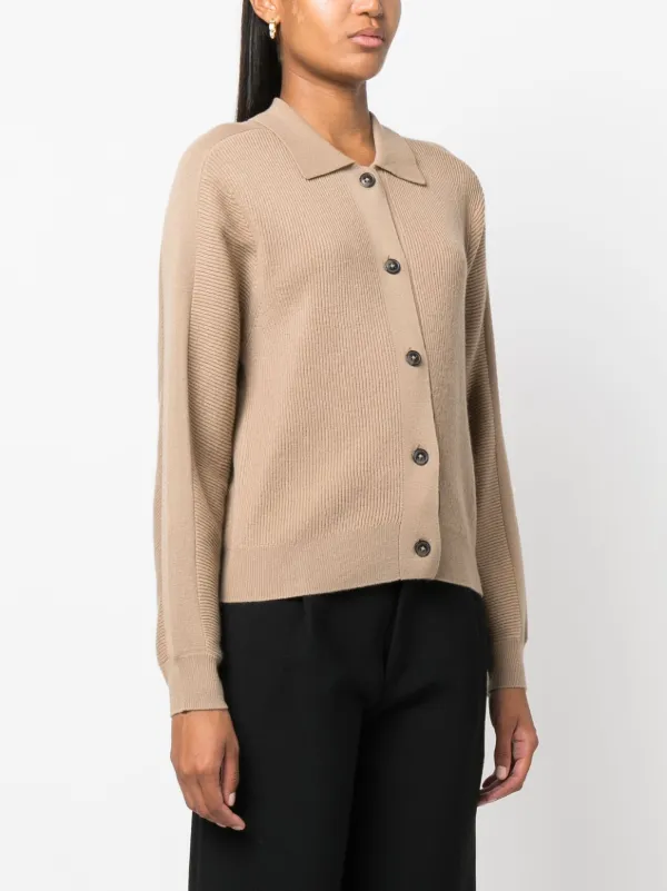 トップス COLLAR RIB CARDIGAN Closed rib-knit polo-collar Cardigan | Neutrals | FARFETCH