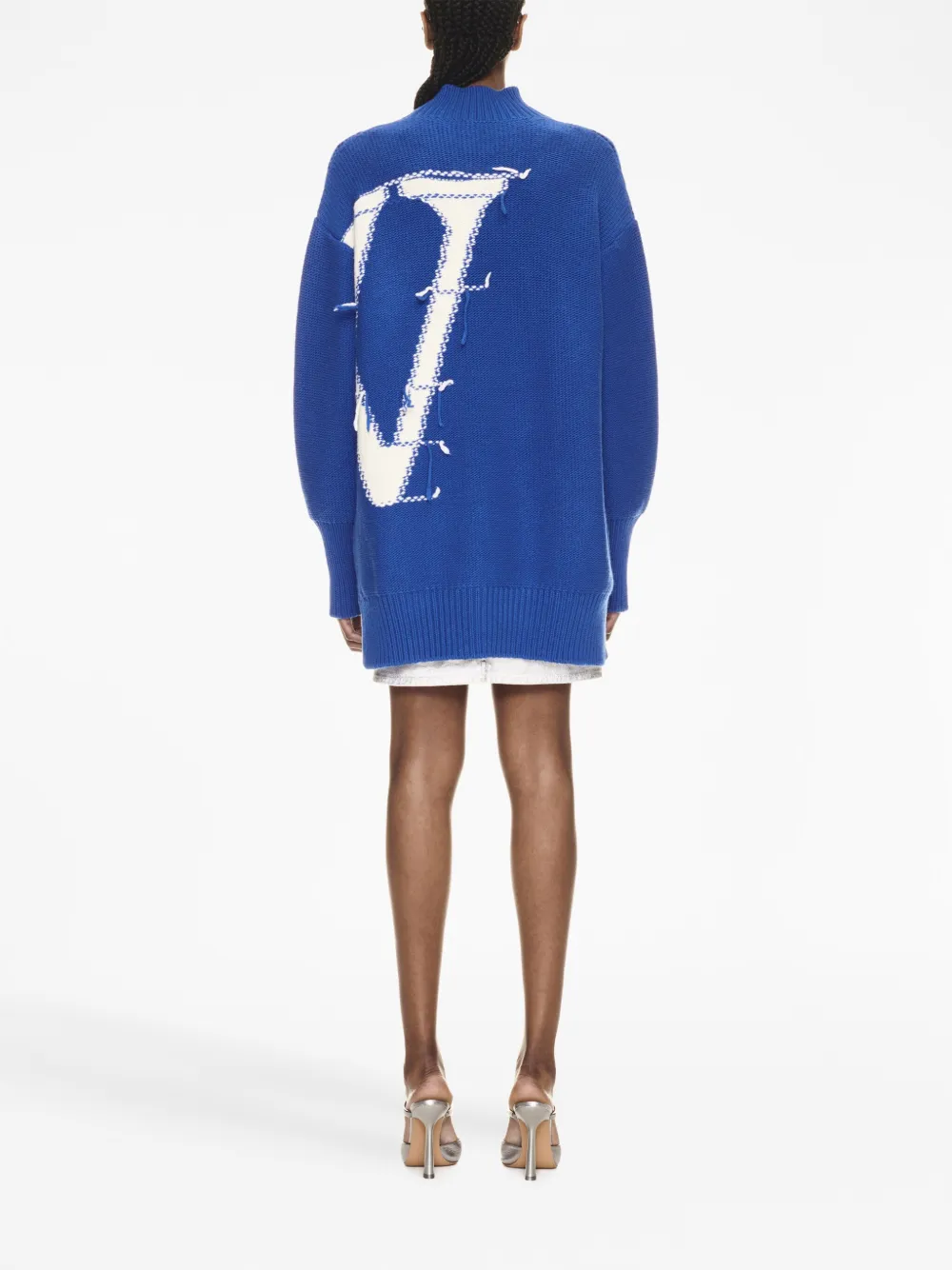 Off-white Logo-intarsia Wool Jumper In Blue