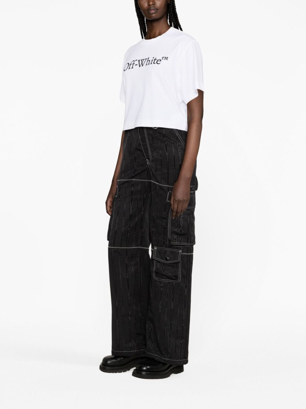 Shop Off-white Big Logo Bookish Cropped T-shirt In White