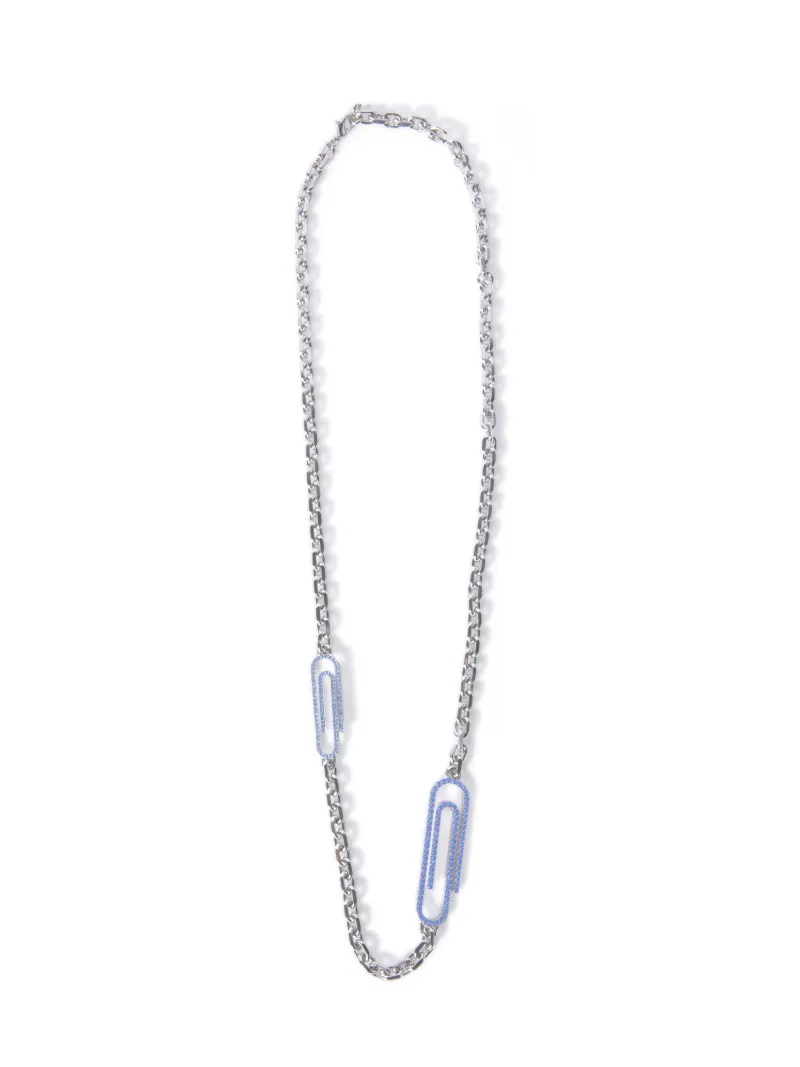PAPERCLIP PAVE' NECKLACE SILVER LIGHT BL