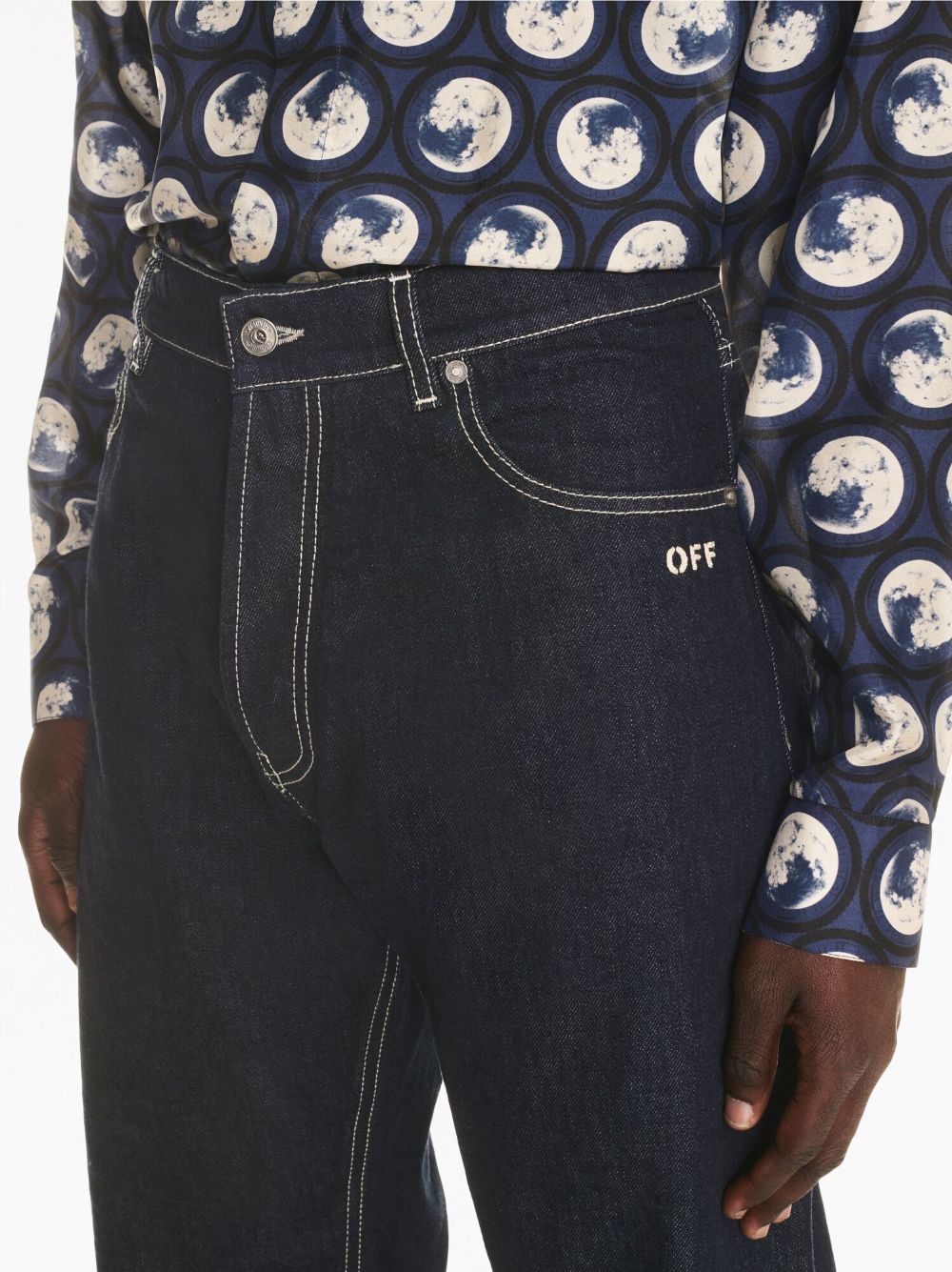 Shop Off-white Embroidered-logo Jeans In Blue