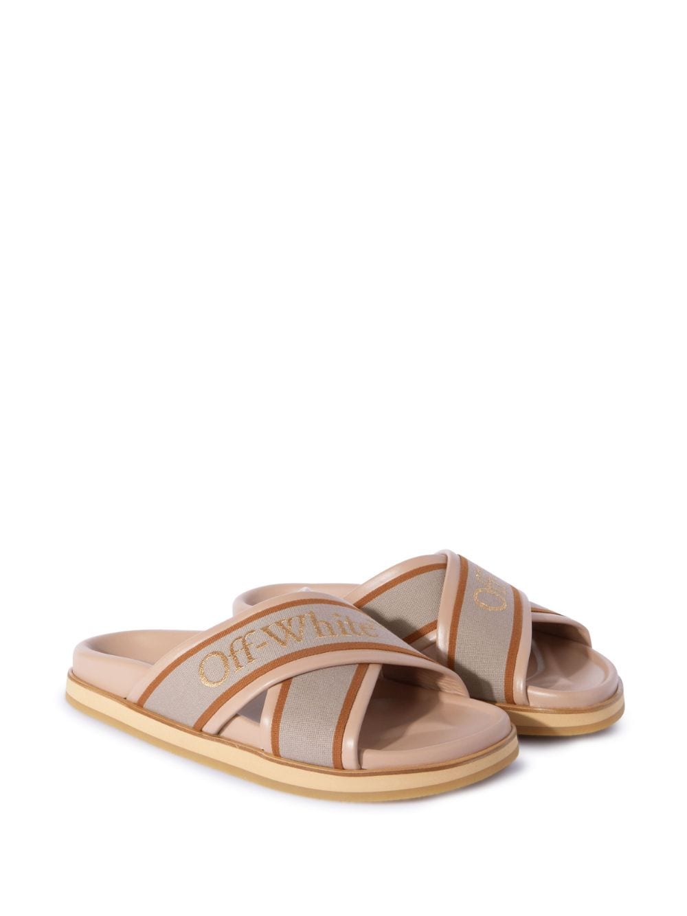 Shop Off-white Criss-cross Leather Slides In Neutrals