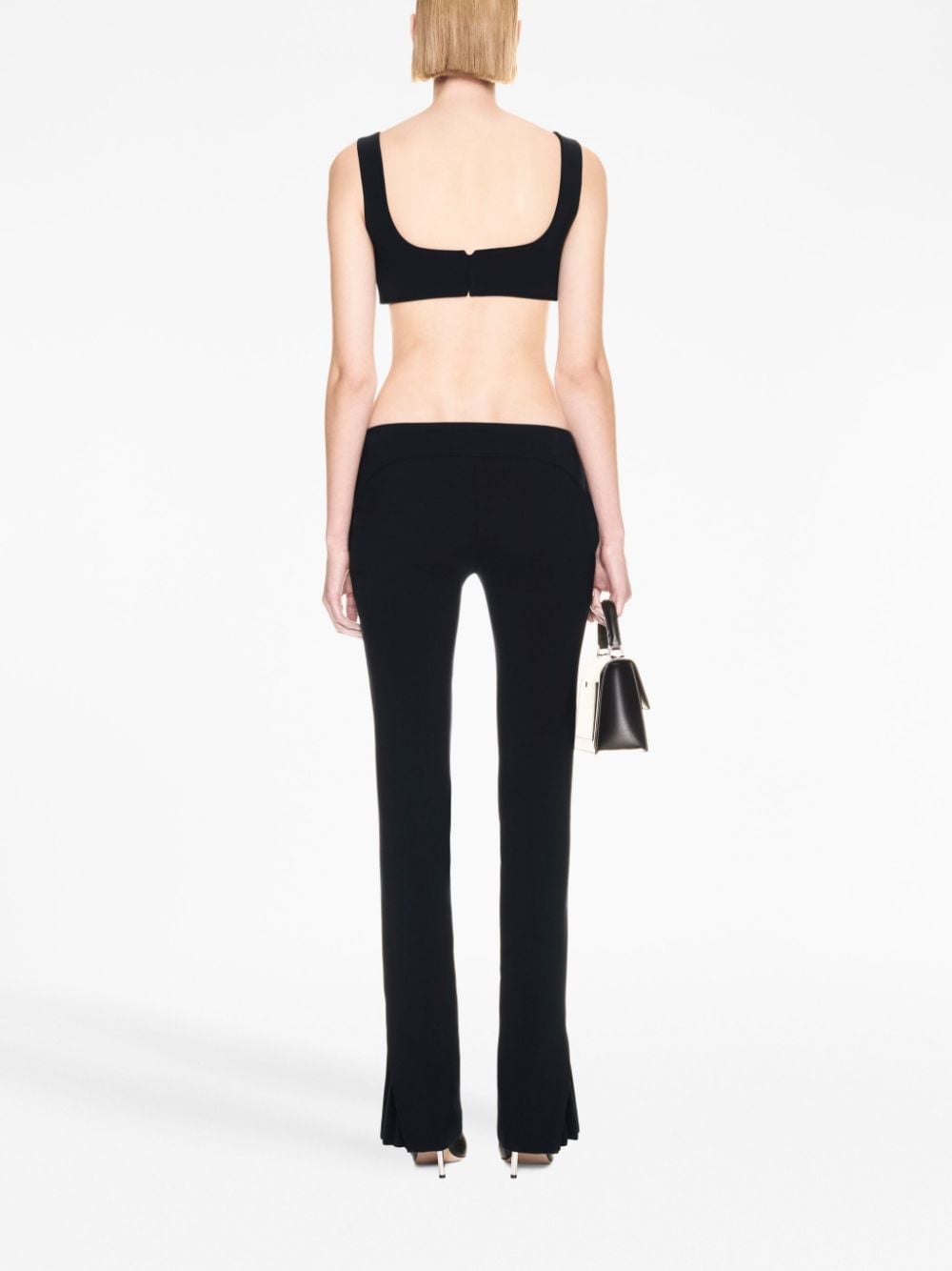 Shop Off-white Belted Flared Virgin-wool Trousers In Blue